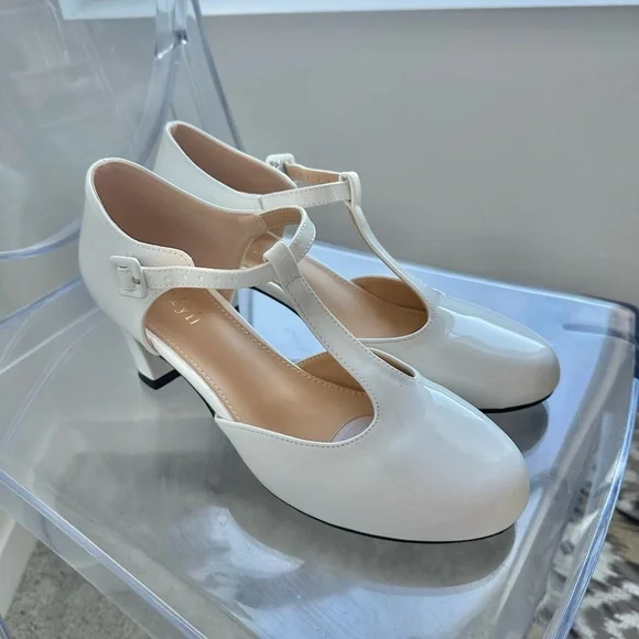 White Patent Leather T-Strap Mary Jane’s - Picture 6 of 8